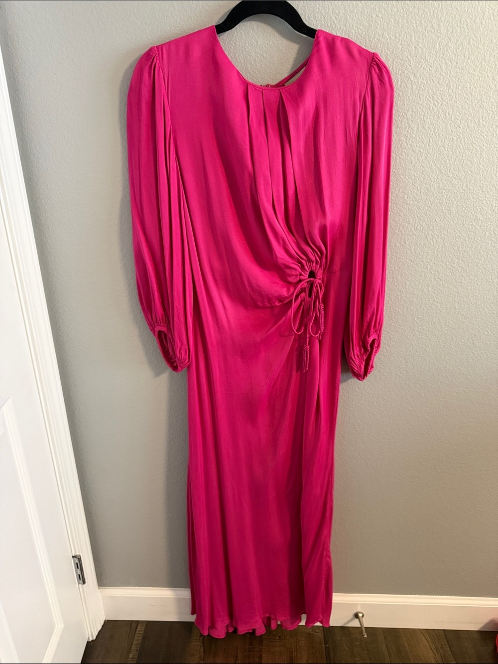 FARM Rio Hot Pink Long Sleeve Ruched Maxi Dress
